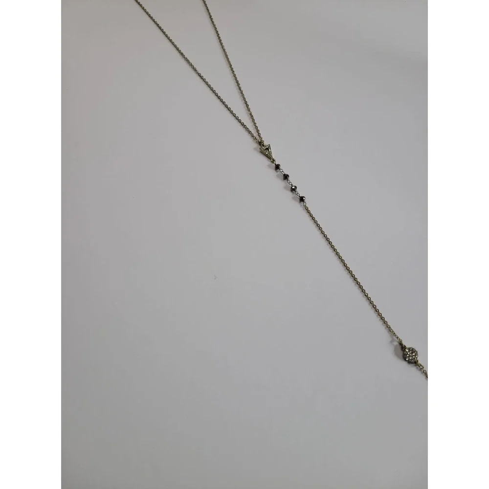 Gold Tone Orange Brown Pendant Lariat Necklace Y Drop Faceted Statement Boho